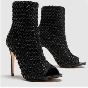 Zara braided open toe ankle heeled booties